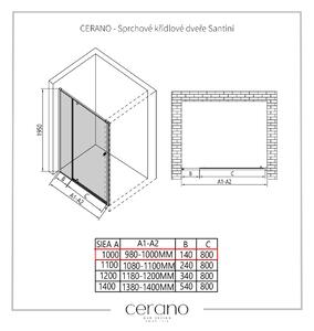 CERANO - Sprchové křídlové dveře Santini L/P - černá matná, transparentní sklo - 100x195 cm