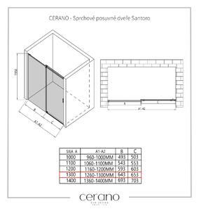 Cerano Santoro, sprchové posuvné dveře 130x195 cm, 6mm šedé sklo, černý profil, CER-CER-424957