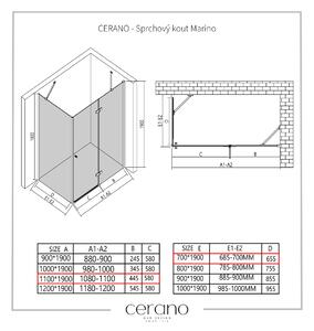 Cerano Marino, sprchový kout 110(dveře) x 70(stěna) x 190 cm, 6mm čiré sklo, chromový profil, CER-CER-422784