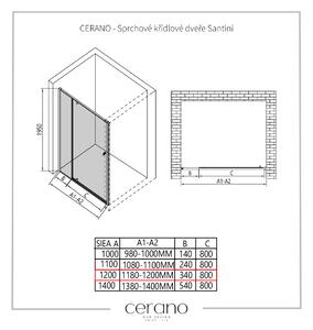 CERANO - Sprchové křídlové dveře Santini L/P - černá matná, transparentní sklo - 120x195 cm