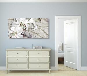 Obraz bílá lilie s perlami Varianta: 100x50
