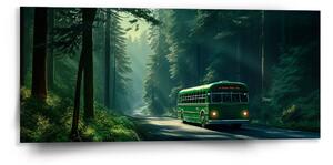 Sablio Obraz Zelený autobus v lese - 110x50 cm