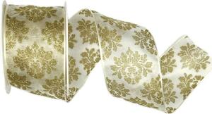 Vánoční stuha organzová GLAMOUR CROWN GOLD bílá 40mm x 2m