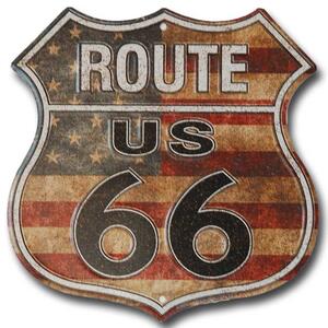 Plechová cedule Route 66 shield US Flag 30cm x 30 cm