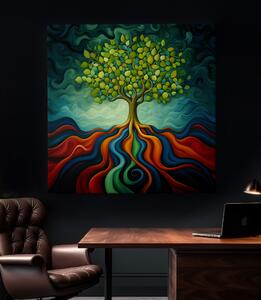 Obraz na plátně - Strom života Zelené bujení FeelHappy.cz Velikost obrazu: 60 x 60 cm