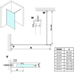 Gelco, VARIO GOLD MATT jednodílná sprchová zástěna pro instalaci ke zdi, sklo nordic, 800 mm, GX1580-10