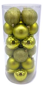 Plastové koule, prům. 8 cm, jablkově zelená, 8x matná, 8x glitter, 8x lesklá