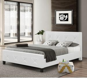 KONDELA Manželská postel, s roštem, ekokůže bílá, 160x200, CARISA