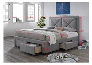 KONDELA Luxusní postel s úložným prostorem, látka šedý melír, 160x200, XADRA