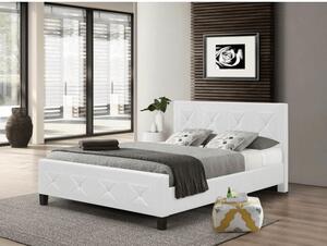KONDELA Manželská postel, s roštem, ekokůže bílá, 160x200, CARISA