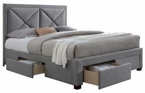 KONDELA Luxusní postel s úložným prostorem, látka šedý melír, 160x200, XADRA