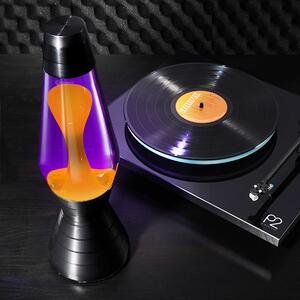 Mathmos Astro Vinyl, originální lávová lampa se žlutou tekutinou a oranžovou lávou, 44cm