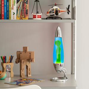 Mathmos Neo, originální lávová lampa, 1x20W, stříbrná s modrou tekutinou a zelenou lávou, výška 42cm