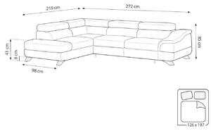 Hnědá koženková rozkládací rohová pohovka MICADONI ONYX 272 cm, levá