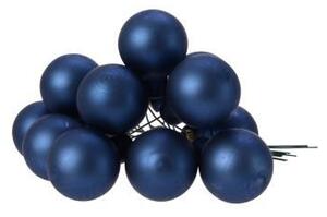 Skleněné dekorační kuličky s drátkem, svazek 12 ks, průměr 2.5 cm, tmavě modré mat