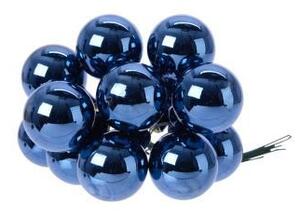 Skleněné dekorační kuličky s drátkem, svazek 12 ks, průměr 2.5 cm, tmavě modré lesk