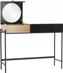 VBChome Kosmetický toaletní stolek se zrcadlem 100 x 40 x 79 cm Černý dub 1 zásuvka 1 přihrádka Toaletní stolek Moderní design Kulaté zrcadlo