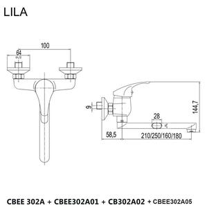 Mereo, Dřezová nástěnná baterie, Lila, s ramínkem plochým rovným 210 mm, chrom, CBEE302