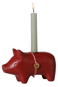 Dřevěný svícen prasátko Pig Red Small Maileg