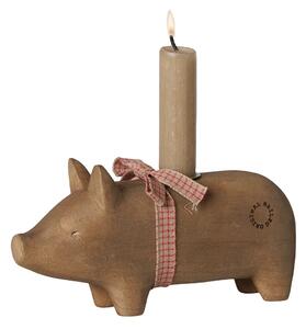 Dřevěný svícen prasátko Pig Nature Medium Maileg