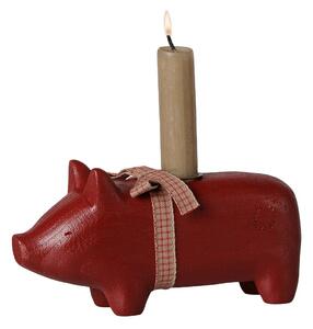 Dřevěný svícen prasátko Pig Red Medium Maileg