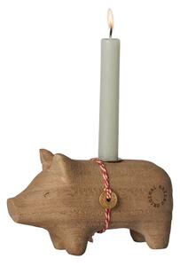 Dřevěný svícen prasátko Pig Nature Small Maileg