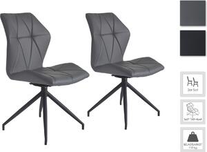 ByLIVING Jídelní židle set 2 IMKE / Šedá koženka / Černý kovový rám / Sedák otočný o 360° / Jídelní židle / Diamantové prošití / Š 52, V 90,5, H 62 cm