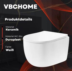VBChome Závěsné keramické WC bez obrouček s poklopem WC sedátko z duroplastu WC bez obrouček s funkcí soft-close Splachovací klozet