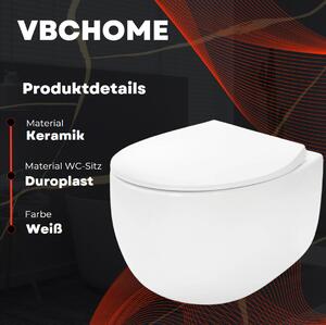 VBChome Závěsné keramické WC bez obrouček s poklopem WC sedátko z duroplastu WC bez obrouček s funkcí soft-close Splachovací klozet