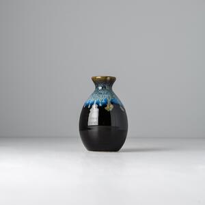 Made in Japan (MIJ) Black with Bright Blue Drip Sake Láhev 350 ml