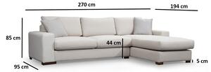 Designová rohová sedačka Bellona 270 cm béžová - pravá