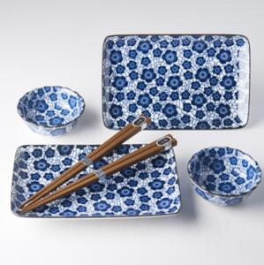 Made in Japan (MIJ) Sushi Set Black Blue Plum 4 ks s hůlkami