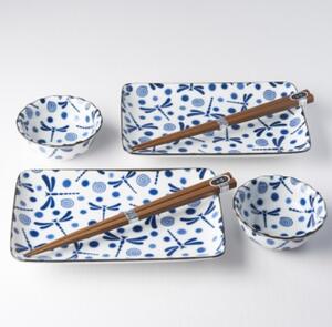 Made in Japan (MIJ) Sushi Set Blue Dragonfly 4 ks s hůlkami