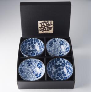 Made in Japan (MIJ) Set misek Blue Plum & Cherry Blossom Design 300 ml 4 ks