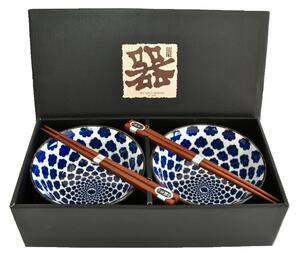 Made in Japan (MIJ) Bílo-modrý set misek s dizajnem oblaků 2 ks