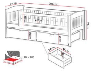 Dětská postel 90 cm Jerosto (šedá) (s roštem) (s úl. prostorem)