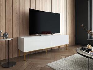 TV stolek Koda 150 s kovovym rámem, Barva: bílý / bílý lesk + zlatý Mirjan24 5903211164859