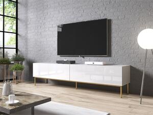 TV stolek Koda 200 s kovovým rámem, Barva: bílý / bílý lesk + černý Mirjan24 5903211164835