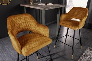 Designová barová židle Laney hořčicový samet - Skladem