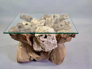 Konferenční stolek z teakového kořene se zarostlými kameny – 60×60×40 cm