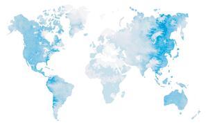 Tapeta akvarelová mapa světa ve světle modré barvě