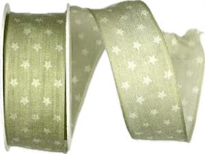 Stuha vánoční bavlněná TINY STARS GREEN pastelově zelená 25mm x 2m(9,-Kč/m)