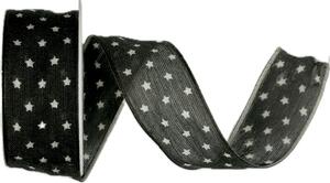 Stuha vánoční bavlněná TINY STARS BLACK černá 25mm x 2m (9,-Kč/m)