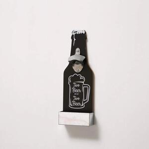 Nástěnný otvírák na láhve se zásobníkem, černý- motiv sklenice- 29,5 cm