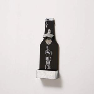 Nástěnný otvírák na láhve se zásobníkem, černý- motiv ruka- 29,5 cm