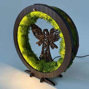 LED Anděl ochrany s mechem – dřevěná designová lampa I SENTOP LED0591