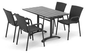 AJ Produkty Set zahradního nábytku Vienna + Piazza, 1 stůl 1200x700 mm a 4 ratanové židle s područkami