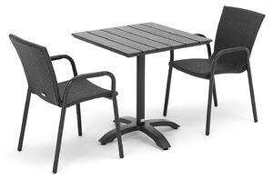 AJ Produkty Set zahradního nábytku Vienna + Piazza, 1 stůl 700x700 mm a 2 ratanové židle s područkami