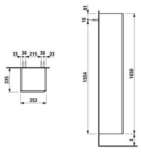 Laufen Lani Vysoká skříňka, závěsy dveří vpravo, 35,3x165 cm, bílá lesk, H4037221122611