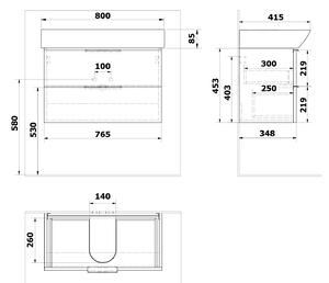 Bruckner NEON umyvadlová skříňka 76,5x45x35 cm, bílá